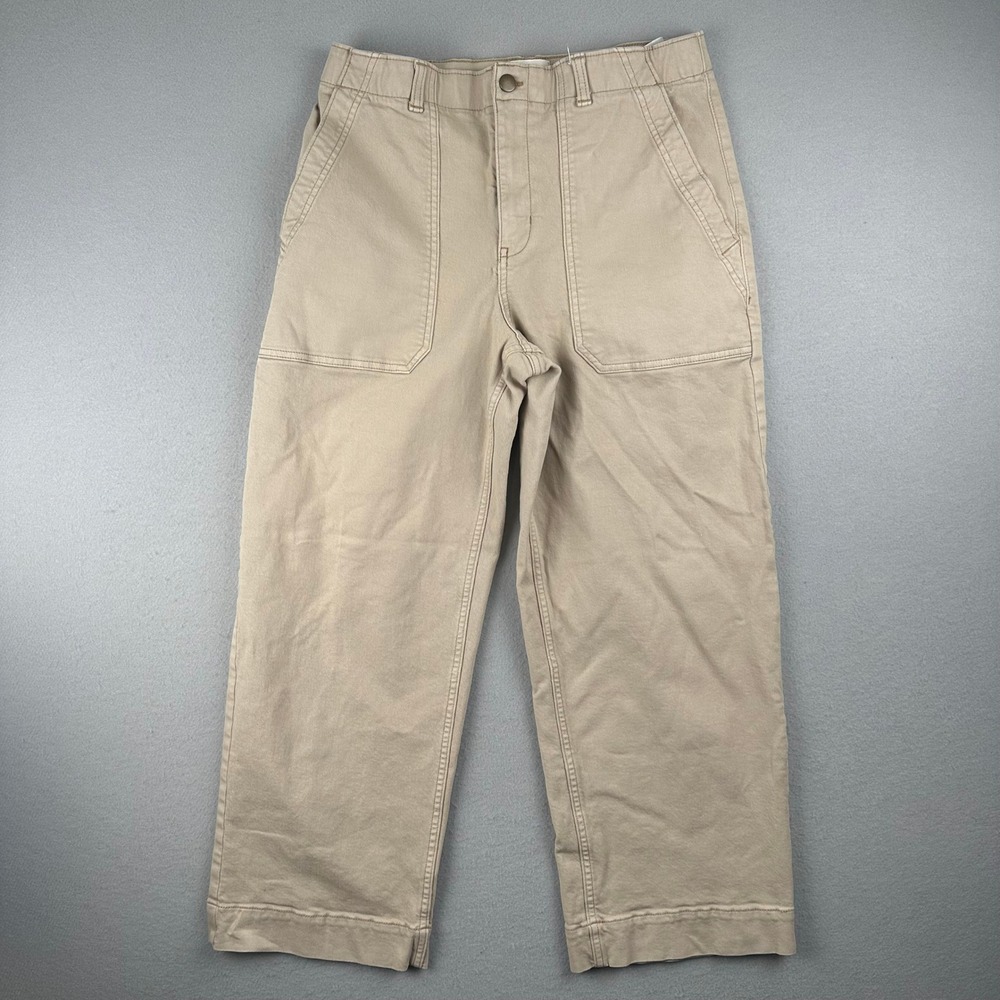 Caslon Utility Pants Womens 10 Khaki Tan Wide Leg Cropped High Rise Patch Pocket